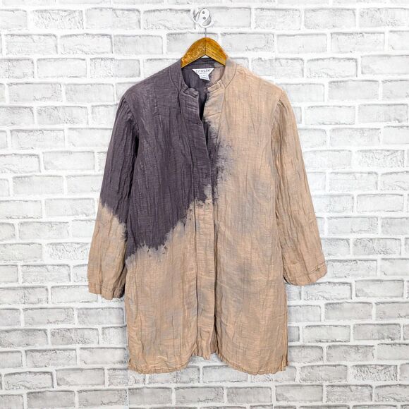 CITRON Santa Monica Women's Linen Silk dip Dye tunic Blouse Gray Beige sz Medium - Picture 5 of 8